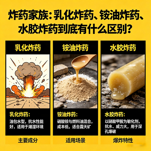 嘉鱼炸药家族：乳化炸药、铵油炸药、水胶炸药到底有什么区别？